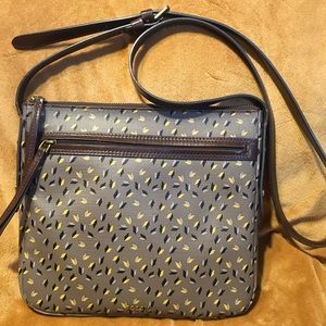 Fossil Slim Canvas Leather Trim Crossbody Shoulder Handbag